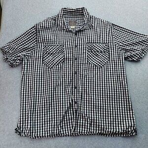 GLB Gold Label Brand Short Sleeve Black‎ White  Plaid Button Up Mens 2XL